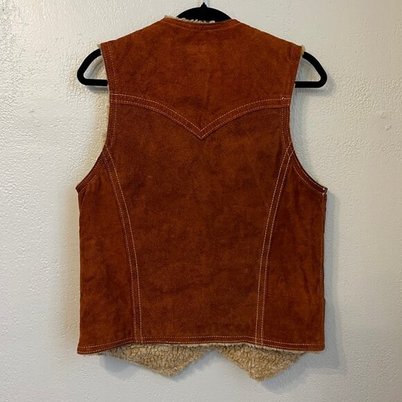 Vintage Grais 70s Sueded Shearling Style Western Leather Vest Small - Picture 8 of 15